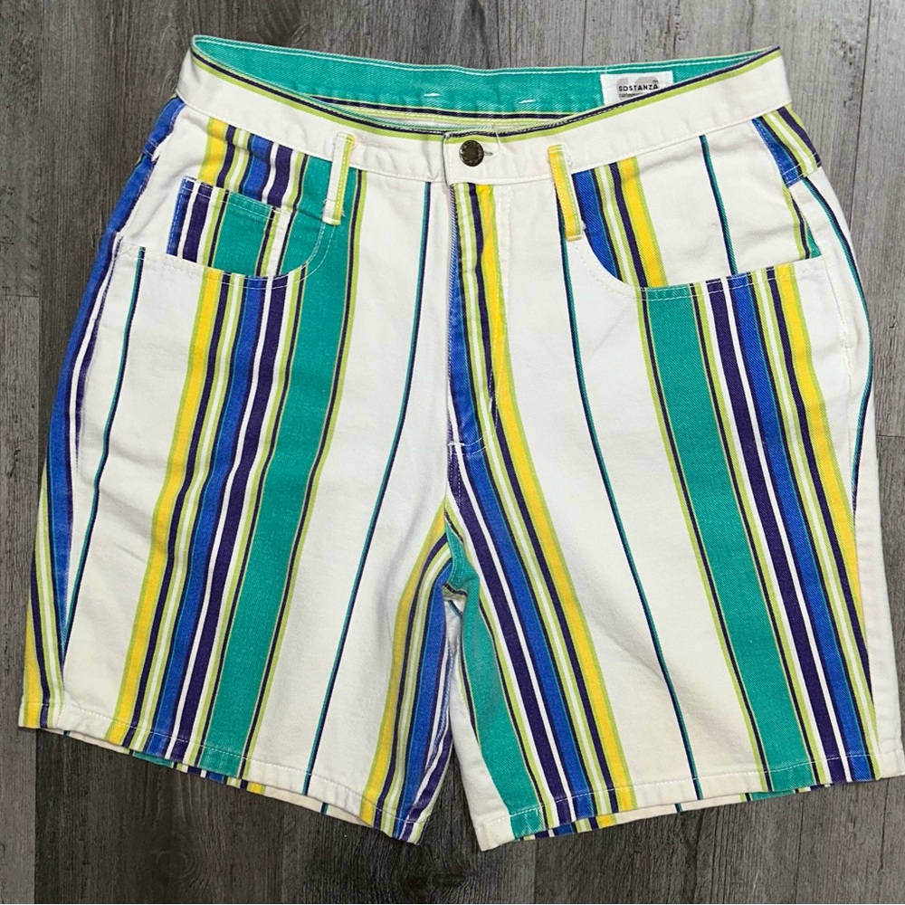 Sostanza Contemporary Apparel~ Vintage Size 13 Denim Multi-Color Striped Shorts